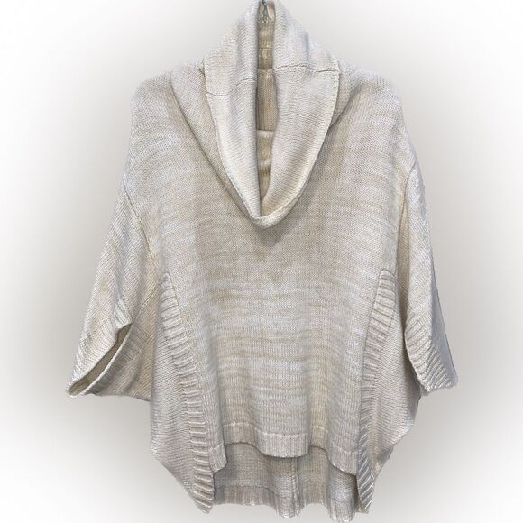 Moth by Anthropologie Cowl Turtleneck Short Dolman Sleeve Sweater Knit Top Cream - Picture 1 of 3